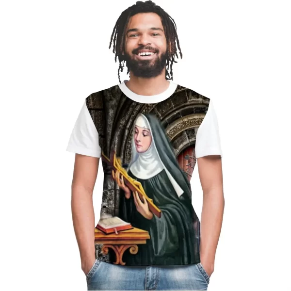 Camiseta Modelo Tradicional, Estampa; Santa Rita de Cássia