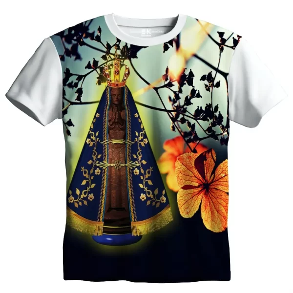 Camiseta Modelo Tradicional, Estampa; Nossa Senhora Aparecida com Flores - Image 6