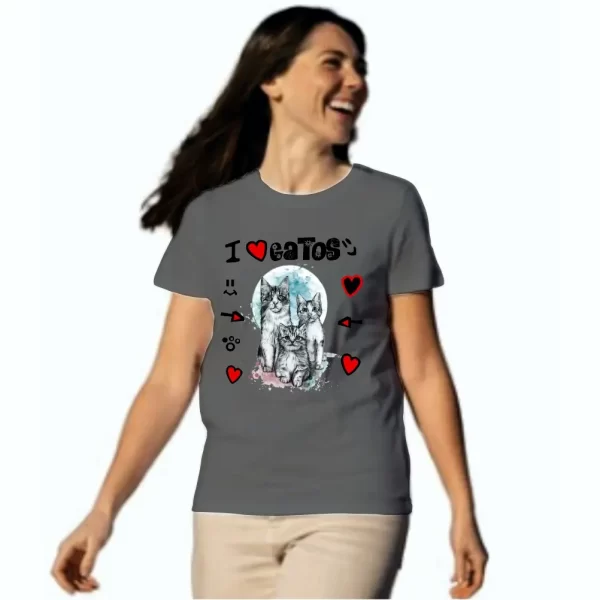 Camiseta com Estampa I Love Gatos, Modelo Feminino Baby Look - Image 2