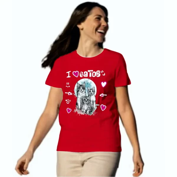 Camiseta com Estampa I Love Gatos, Modelo Feminino Baby Look - Image 4