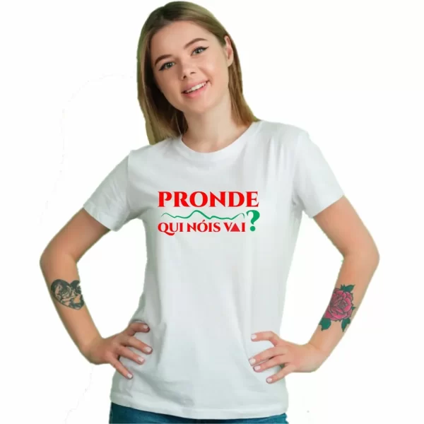 Camiseta com sotaque mineiro, silk com a frase pronde qui nois vai?, modelo feminino baby look