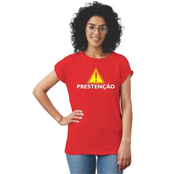 Camiseta com sotaque mineiro, silk com o texto Prestenção, modelo feminino baby look - Image 5