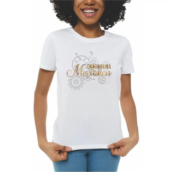 Camiseta curso Engenharia Mecânica, modelo feminino baby look