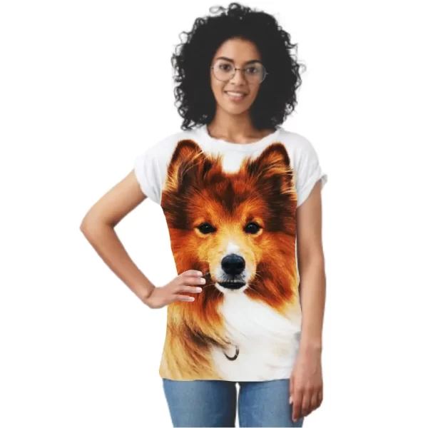 Camiseta feminina Modelo Baby Look, Estampa, Cão Frontal