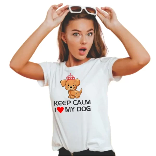 Camiseta feminina Modelo Baby Look, Estampa Keep Calm I Love My Dog