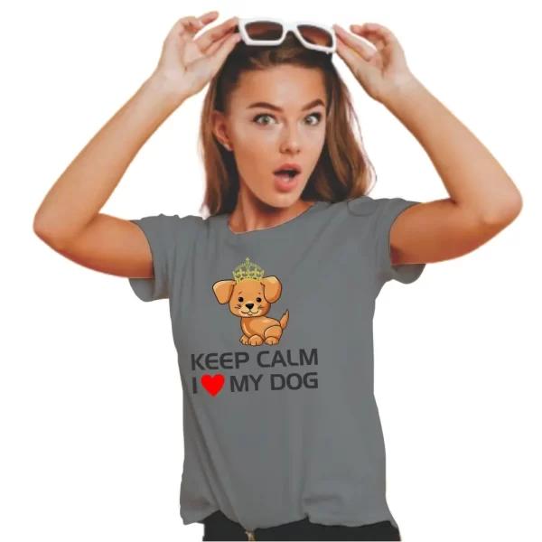 Camiseta feminina Modelo Baby Look, Estampa Keep Calm I Love My Dog - Image 2