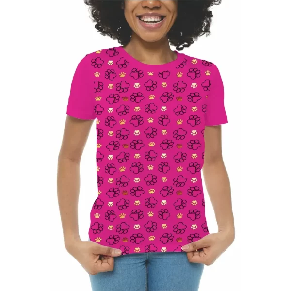 Camiseta feminina Modelo Baby Look, Estampa, Pegadas de Cães - Image 3