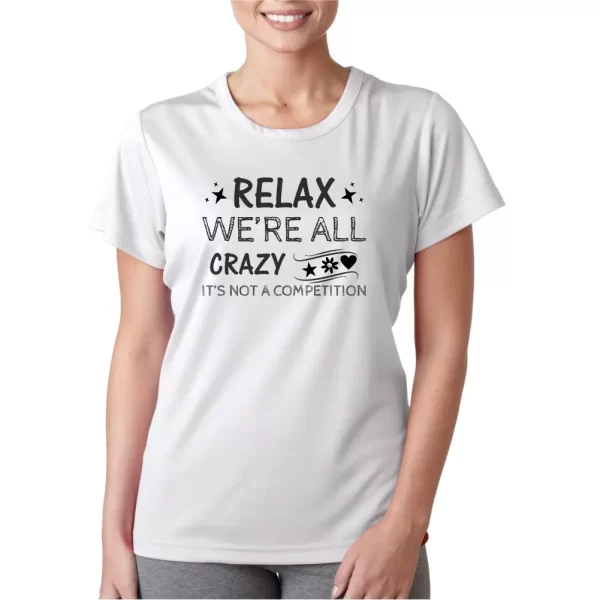 Camiseta feminina, modelo baby look, estampa Relax