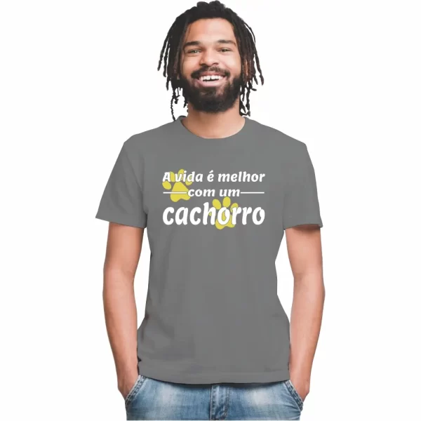 Camiseta Modelo Tradicional, Estampa a Vida é Melhor com um Cachorro - Image 2