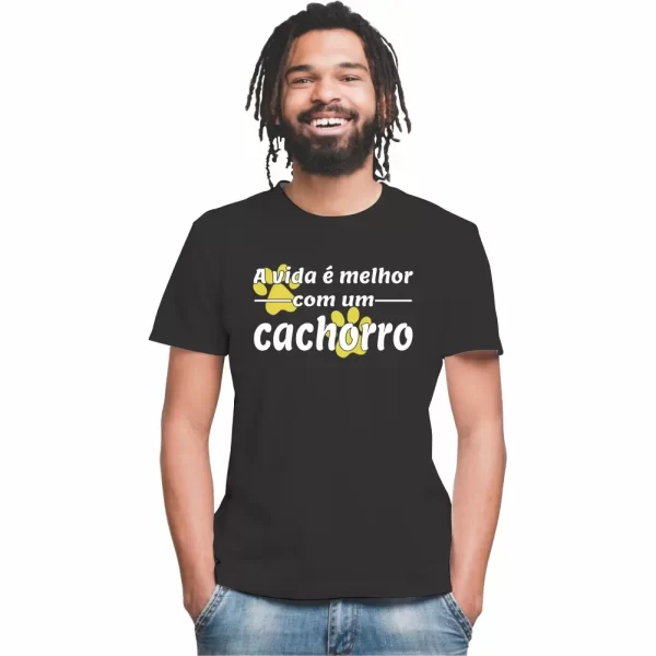 Camiseta Modelo Tradicional, Estampa a Vida é Melhor com um Cachorro - Image 4