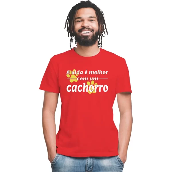 Camiseta Modelo Tradicional, Estampa a Vida é Melhor com um Cachorro - Image 5