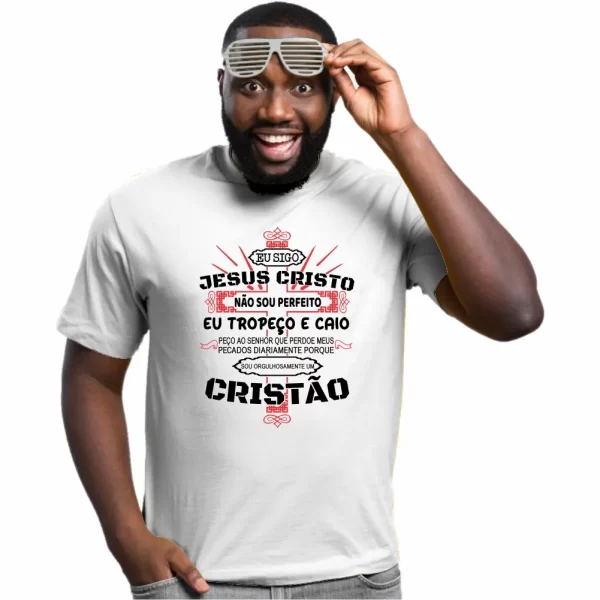 Camiseta Modelo Tradicional, Estampa; eu Sigo Jesus