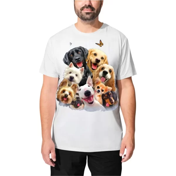 Camiseta Modelo Tradicional, Estampa Família de Cães