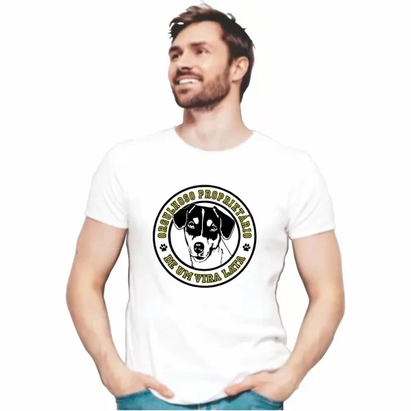 Camiseta Modelo Tradicional, Estampa Orgulhoso Proprietário de um Vira Lata